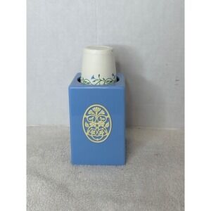 Vintage70's Londonware‎ Blue Bathroom Cup Holder Dispenser Floral Vanity Decor